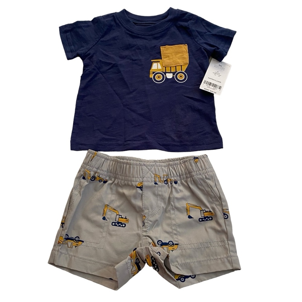 NWT Carter's Dump Truck Top & Bottom Set Baby Boy Size 3 Months 100% Cotton